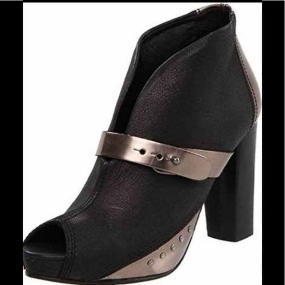 DIESEL leather Folie peep toe bootie boot platform black anthracite